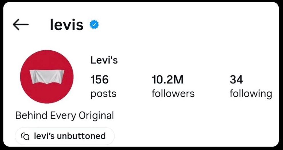 Levi’s Instagram profile using a white-covered batwing logo during the 2026 World Cup.